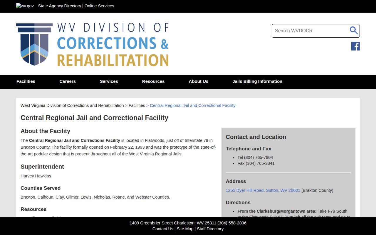 Central Regional Jail and Correctional Facility Calhoun release contact